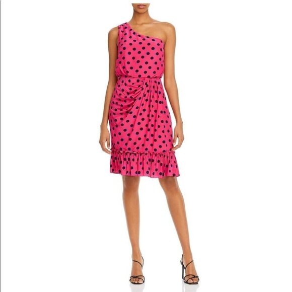 NWT Derek Lam 10 Crosby Taula Polka Dot One-Shoulder pink Dress size 0 - Picture 3 of 15